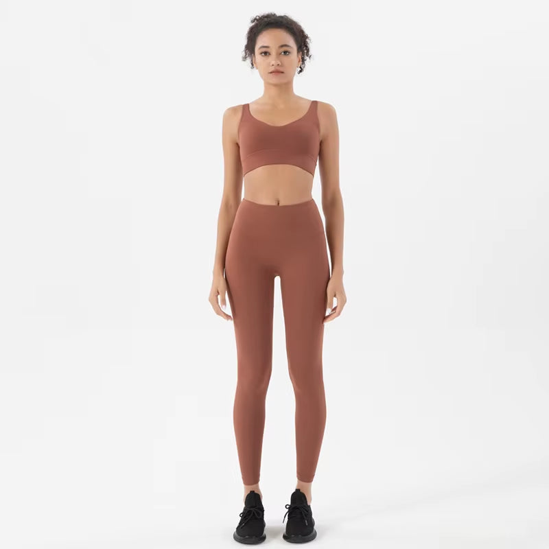 Nylon Tracksuits Women'S Yoga Set Sports Suit Gym Fitness Bra Leggings Women Lounge Wear Crop Tops Sexy 18 Colors