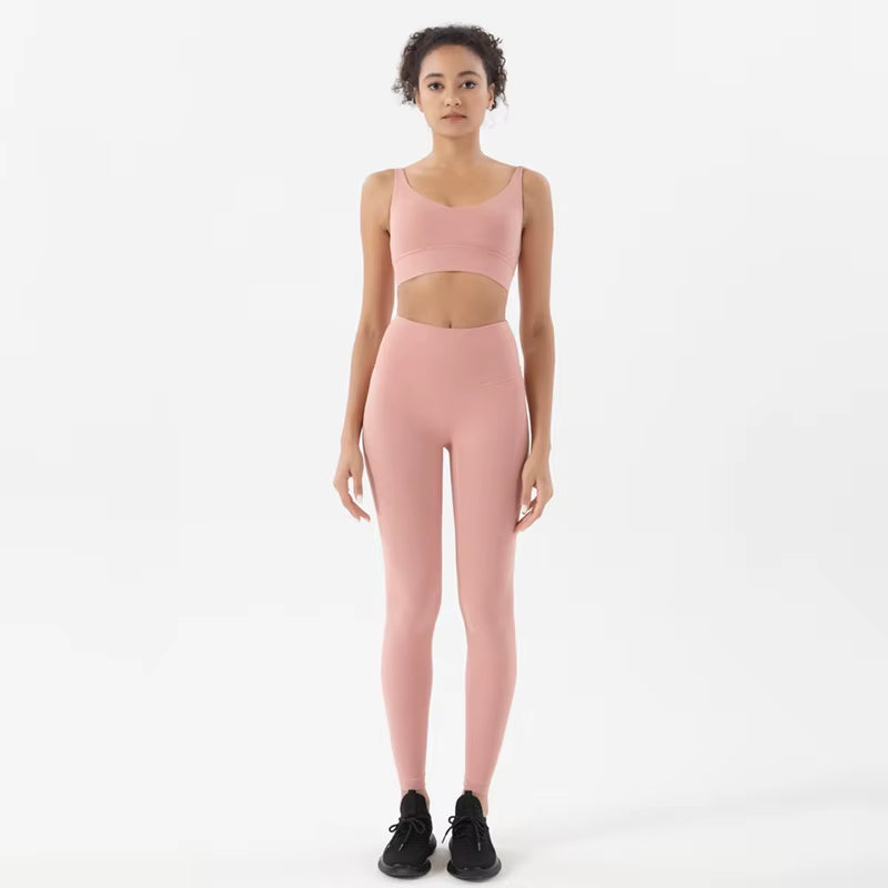 Nylon Tracksuits Women'S Yoga Set Sports Suit Gym Fitness Bra Leggings Women Lounge Wear Crop Tops Sexy 18 Colors