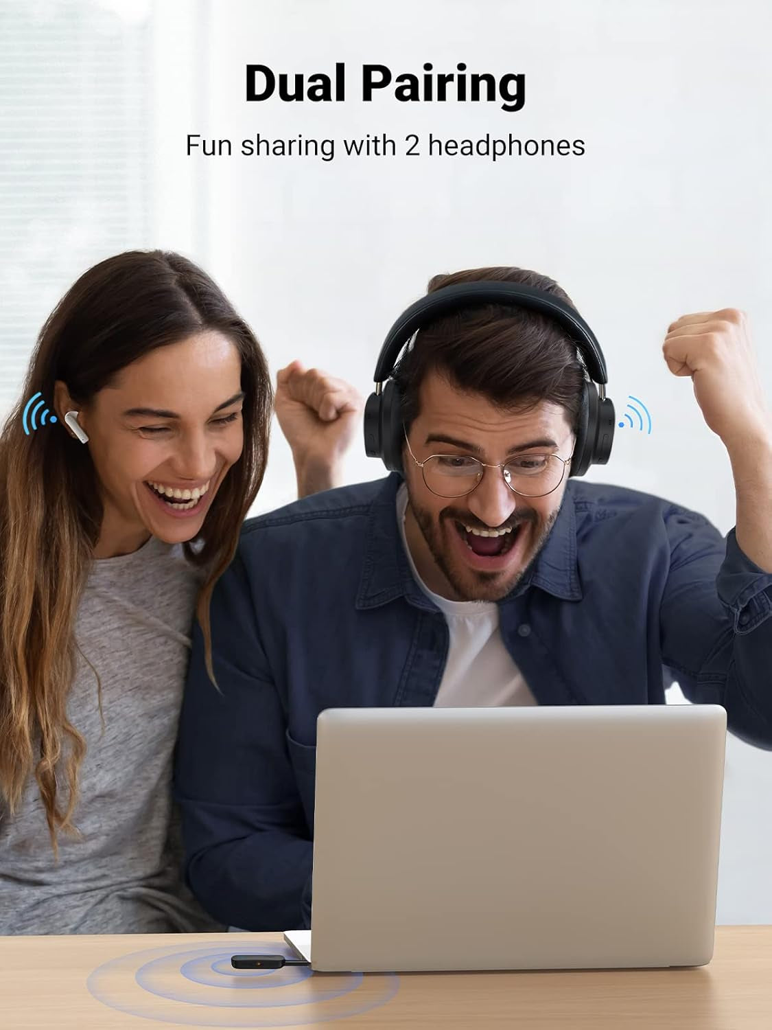 Bluetooth 5.0 Transmitter and Receiver for Car TV Airplane, 2 in 1 Wireless 3.5Mm Bluetooth Aux Adapter, Dual Devices Paired, Compatible with Car TV Airplane Home Stereo Headphones and More